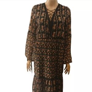 Sudharma Maxi Dress Bohemian sz S Black & Pink Polyester cordon decoration